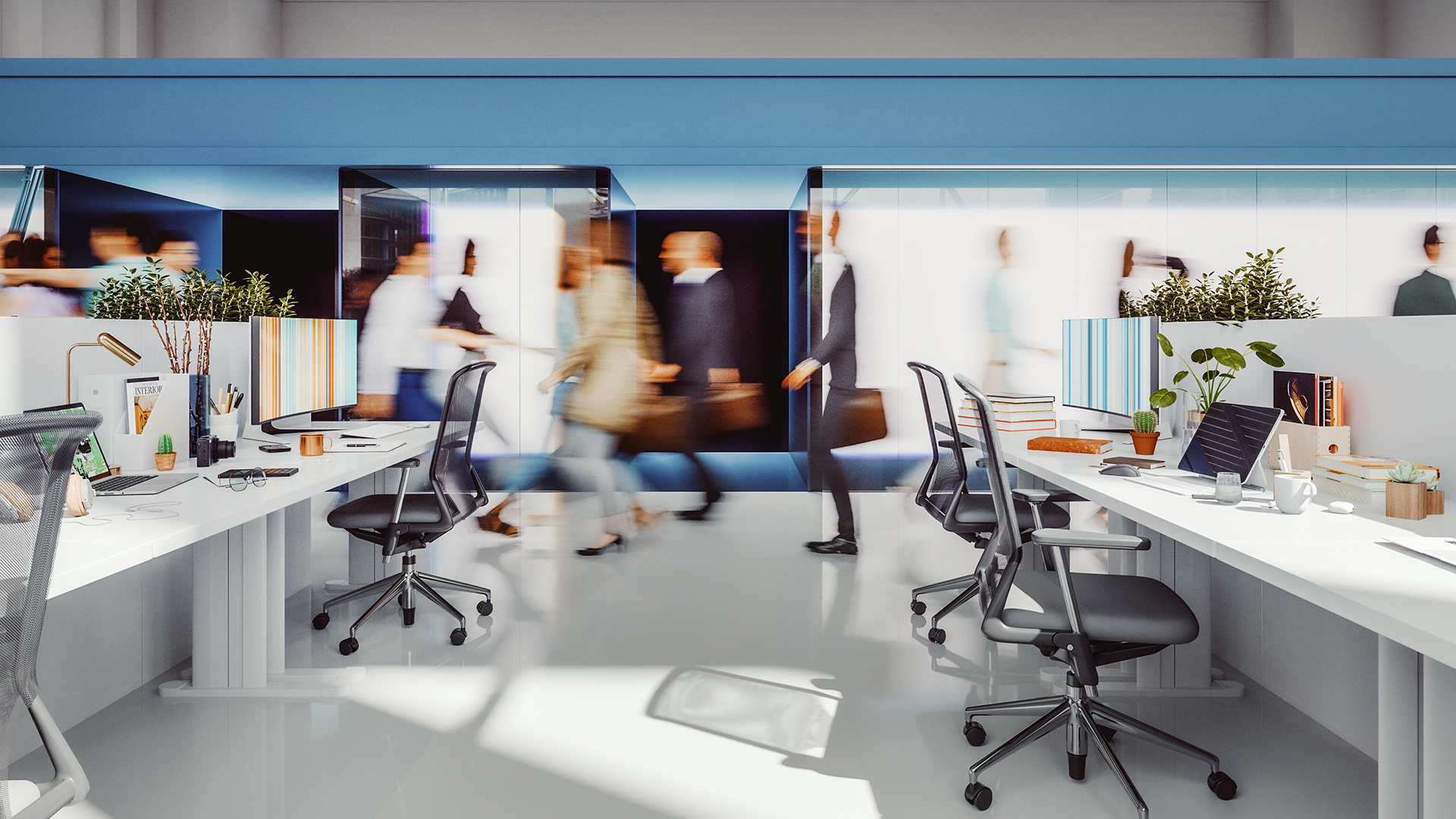 Busy open concept office space