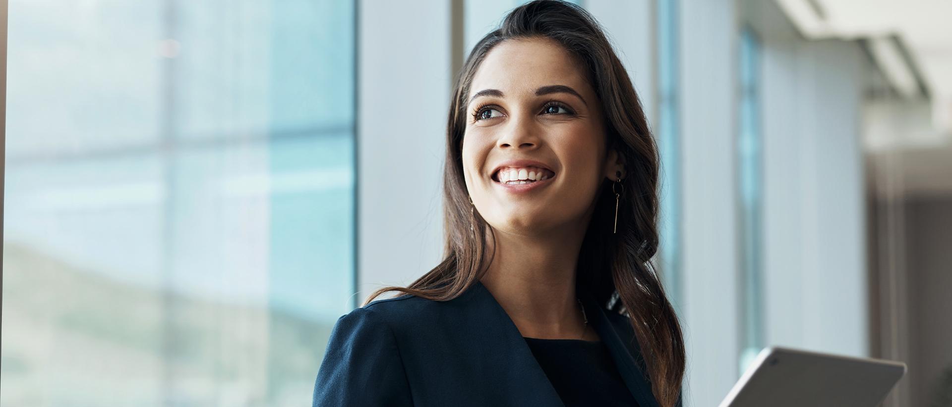 Financial professional female smiling 
