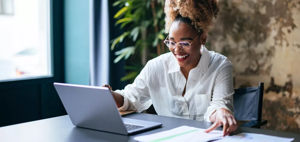 Woman working on a laptop