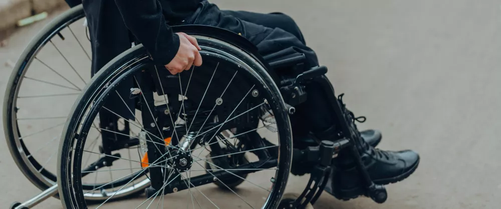 Close up of a wheelchair