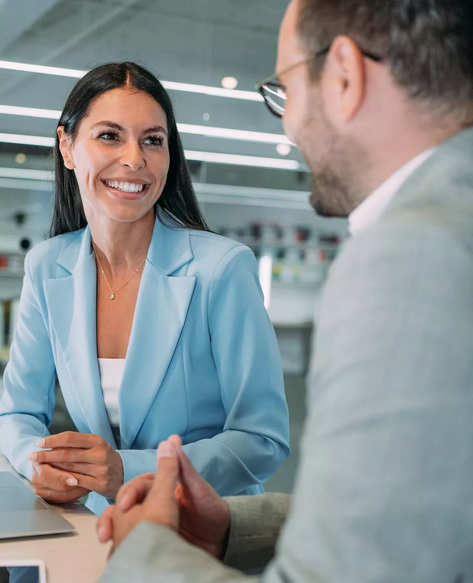 Image of a man and woman talking 