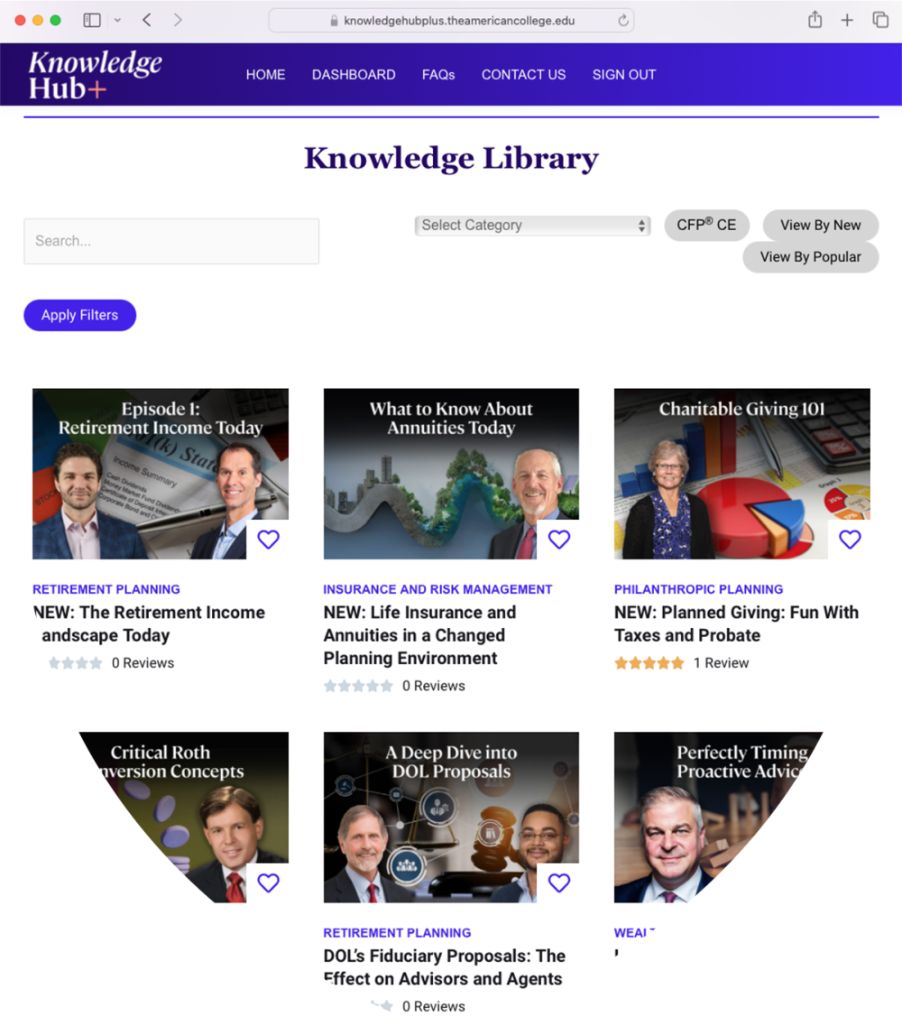 Screenshot of Knowledge Hub + library